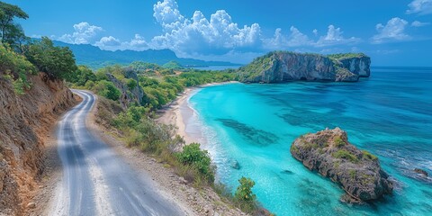 Fototapeta premium Scenic Cliffside Road Overlooking Turquoise Waters