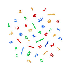 3D party ribbon confetti set isolated on white. Render color confetti collection. Colorful firecracker elements in various shapes. Party, holyday, surprise or birthday events. Vector illustration