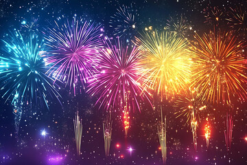 Diwali background with colourful fireworks bursting over a night sky