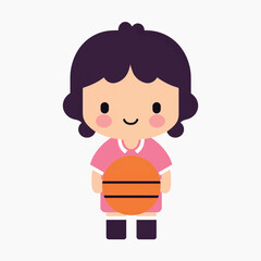 Cute cartoon girl holding basketball