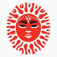 Vibrant tribal sun face art