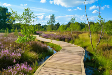 Boardwalk in natural heathland fen