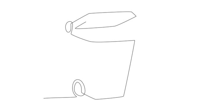 Animated rubbish bin. Waste collection concept one-line drawing