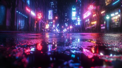 Fototapeta premium Neon graffiti glowing brightly on dark rooftops foggy night picture