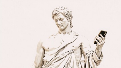 Obraz premium A statue of a man holding a cell phone.