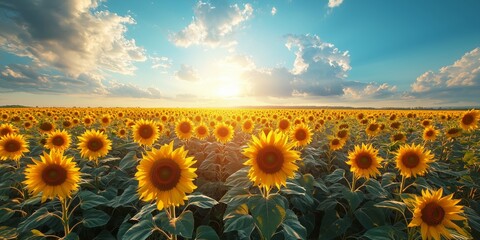 Obraz premium Bright Sunflower Field Under Clear Sky