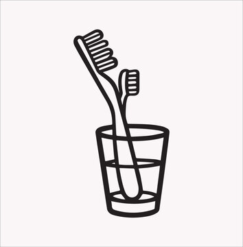 recommend clip art: A glass of water and a toothbrush vector silhouette on a white background