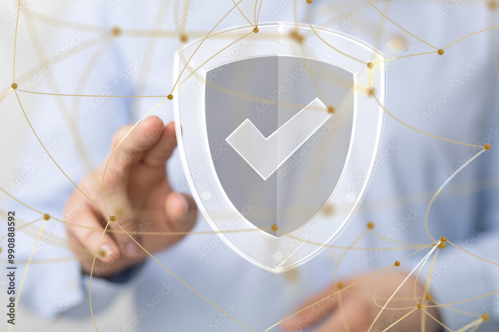 Poster Information technology protected with firewall, secure access and encryption against cyber