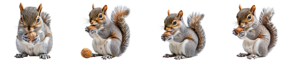 Obraz premium Explore a collection featuring a fluffy gray squirrel clutching a nut, perfect for wildlife enthusiasts and nature-themed projects. Ideal for stock imagery needs.
