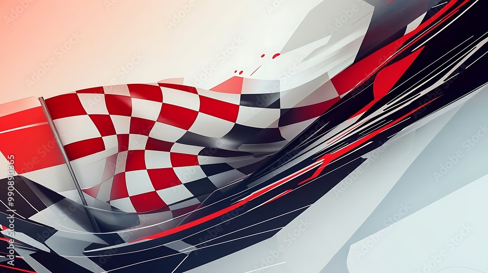 Poster Checkered flag with red and black abstract background.