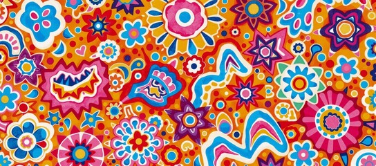 Naklejka premium A colorful pattern of flowers on an orange background.