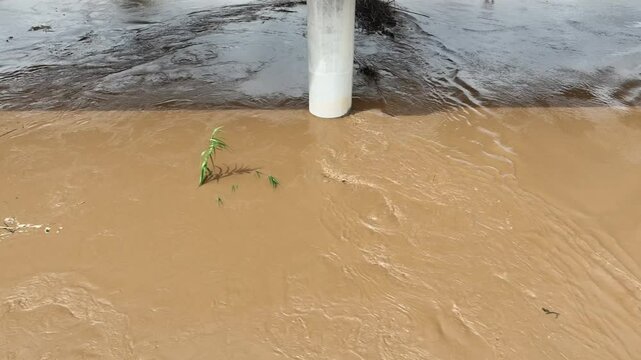 Aerial view of a flood in Southeast asian due to heavy rains and La Nina phenomenon.