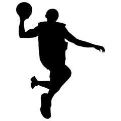 Silhouette of a basketball player dunking on a transparent background. Perfect for stickers, icons, tattoos, logos