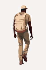 Man walking with beige backpack