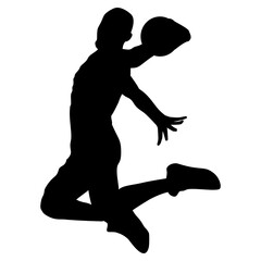 Silhouette of a basketball player dunking on a white background. Perfect for stickers, icons, tattoos, logos