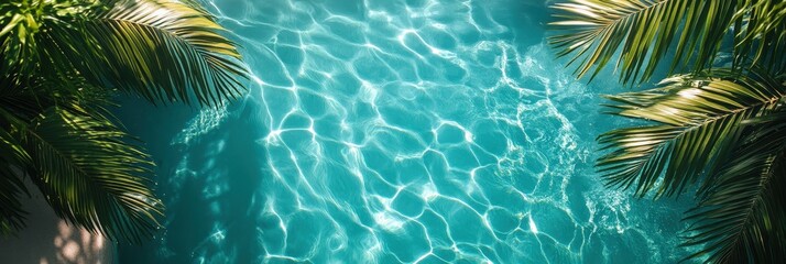 Obraz premium Clear Water Surface with Tropical Leaves Above