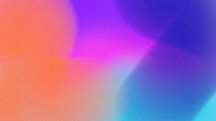 Abstract flat style Vintage glowing neon soft blur defocused noise grainy freeform gradient background Zaffre, Electric violet, Fuchsia, Vivid sky blue, Orange mid century modern colors copy space