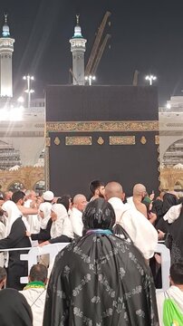 Mecca, Saudi Arabia on February 29, 2024. Umrah pilgrims performing tawaf surround the Kaaba. Some people pray and pray. The Grand Mosque area is still under renovation. Mataf. Hajj.