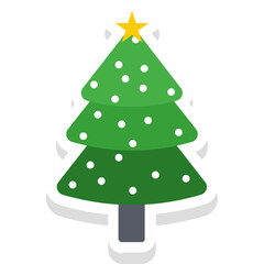 Christmas Tree sticker vector icon with isolated background  