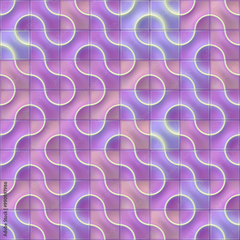 Aufkleber Colorful modern tile pattern with wavy lines and circles. The color palette creates an effect of illumination and depth. 3d rendering digital illustration