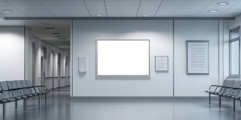 Empty Hospital Wall with White Frame Display