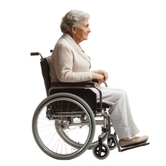Elderly woman in wheelchair isolated on transparent background