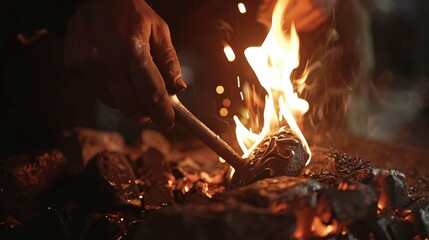 Metalworker Engaged in Traditional Forging Process