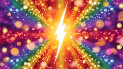 Obraz premium Colorful Rainbow Background, Cute and Bright with Radiant Lights, Special Line of Light Like Lightning Striking the Center of My Heart