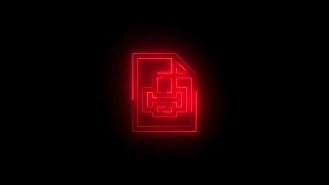 Neon printfax printer file icon glowing black background animation