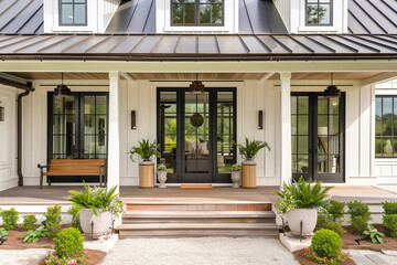 Exterior architecture image of modern farmhouse front door porch