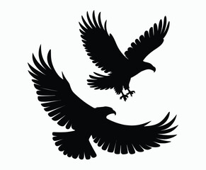 Fototapeta premium Golden eagle silhouette editable EPS vector isolated illustration template on a white background