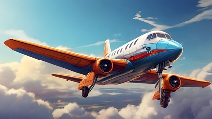 Airplane in the sky ,colorful painted aircraft, travel plane generative ai