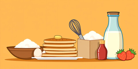 Breakfast scene with pancakes and eggs