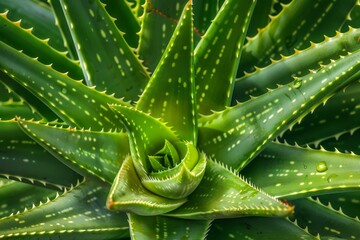 Fototapeta premium Close up of an aloe vera plant growing, showing its healing properties