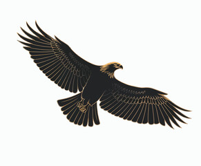 Obraz premium Golden eagle silhouette editable EPS vector isolated illustration template on a white background