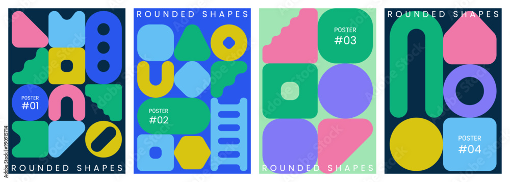Sticker abstract trendy geometric backgrounds. geometric patterns with rounded shapes and symbols. modern gr