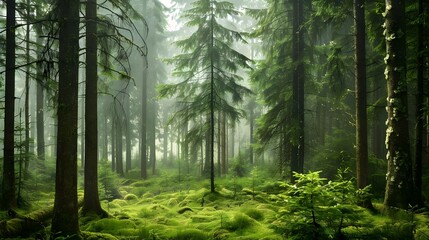 Obraz premium Climate Adaptation Landscape: An urban area transformed by a lush forest that provides shade and cooling, visualizing the role of urban forests in enhancing climate resilience against heatwaves and ex