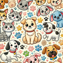 Kawaii Dog and Cat Friends Pattern