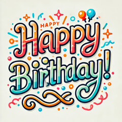 Fototapeta premium Playful Happy Birthday Typography with Balloons and Decorations