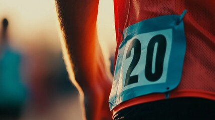 A close-up of race bib, showing their number as they prepare to start the marathon