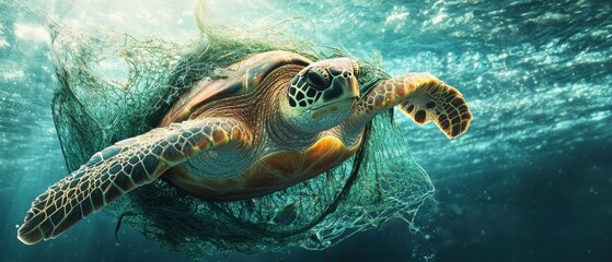 Obraz premium A graceful turtle swimming through water, highlighting the importance of marine conservation.