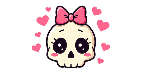 Naklejka premium Pink bow skull surrounded by hearts