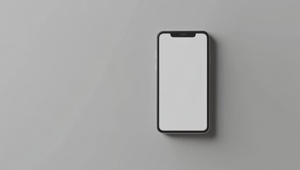 Minimalist mockup of mobile phone with blank white screen on gray background  