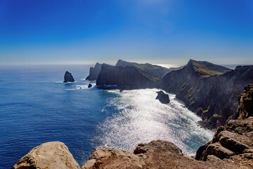 Coastal landscape at Ponta de Sao Lourenco on the east coast of Madeira, Portugal.