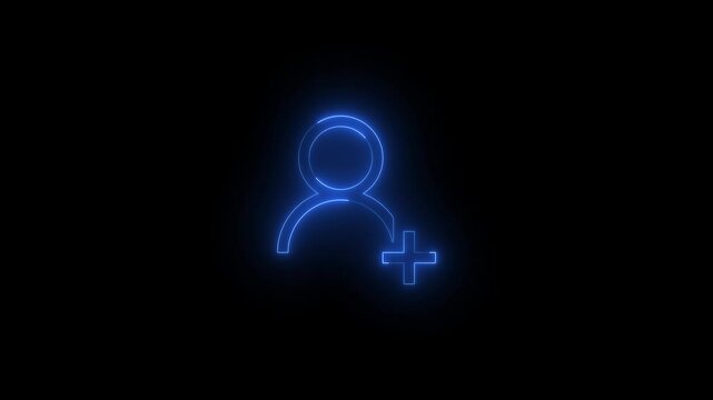Neon add friend icon glowing black background animation