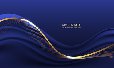 Abstract blue gold light luxury wave curve with blank space for text place design modern creative background vector