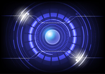 Blue hi-tech technology circle background with various technology elements communication concept innovation vector illustration.