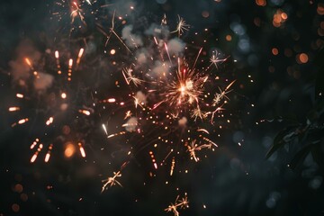 Obraz premium Bright and colorful fireworks exploding against dark sky with smoke