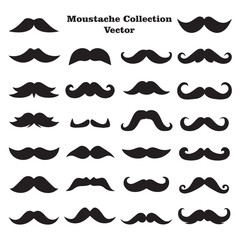A collection of different black silhouettes of mustaches in various styles and shapes, on a white background