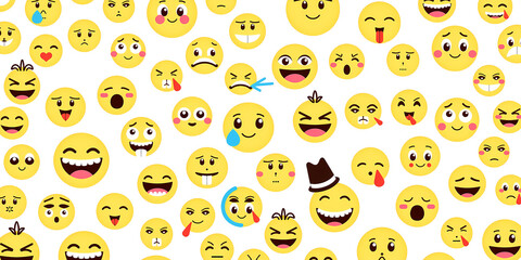 Collection of various expressive yellow emojis on white